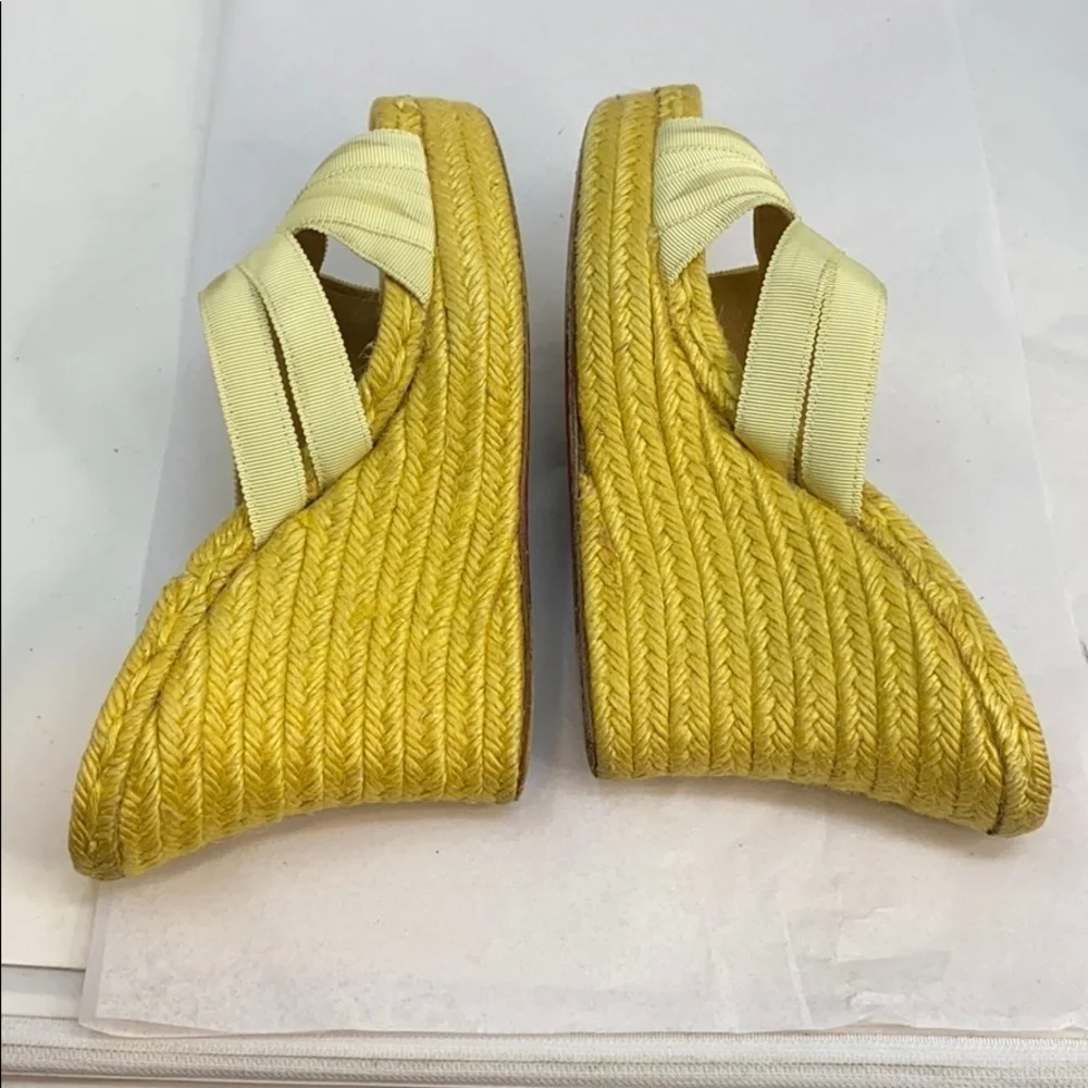 Christian Louboutin Sz 6 Yellow Ribbon Espadrille Wedges Heels Backless Sandals